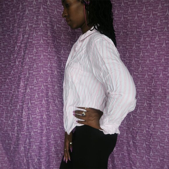 Victoria's Secret vertical stripe sleep top pj pajamas shirt in pink and white M - Picture 3 of 5